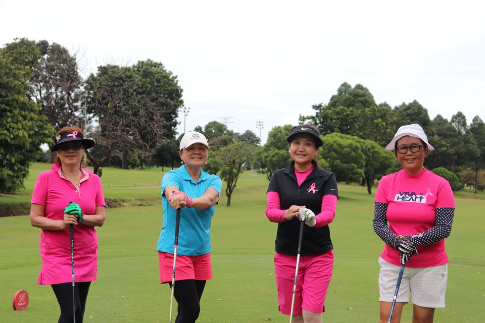 Four Ladies Posing with their Golf Clubs in the Golf Ground